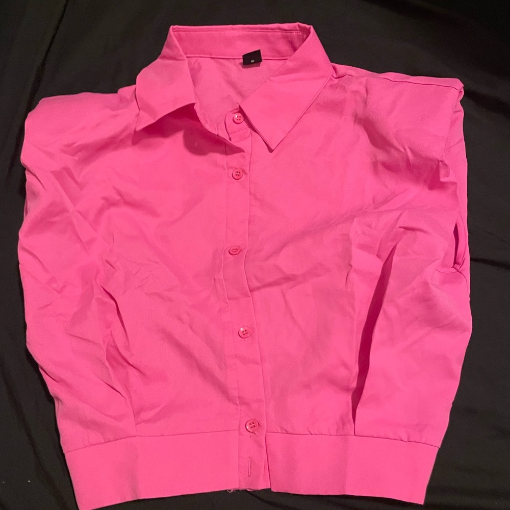 Bright Hot Pink Button-Up Blouse